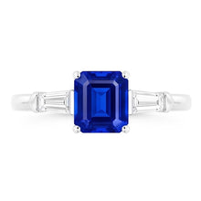 Baguette Natural Earth Mined Diamond Three Stone Emerald Shaped Ring 1.25 Carats