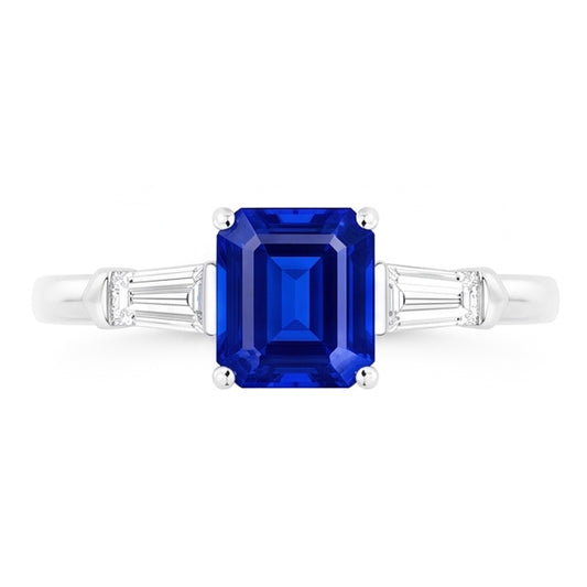 Baguette Natural Earth Mined Diamond Three Stone Emerald Shaped Ring 1.25 Carats