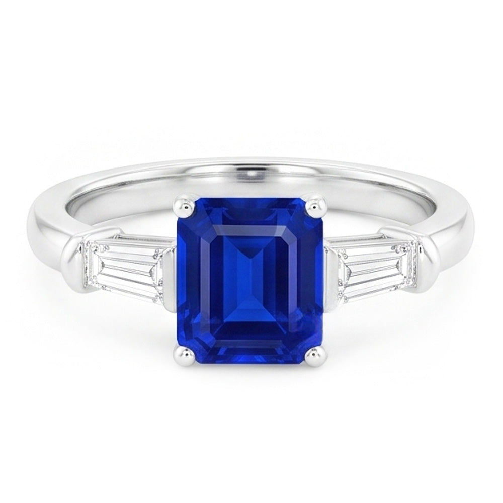 Baguette Natural Earth Mined Diamond Three Stone Emerald Shaped Ring 1.25 Carats