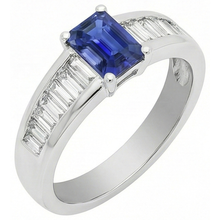 Baguette Natural Earth Mined Diamond Wedding Ring 2 Carats Emerald Blue Sapphire Gemstone