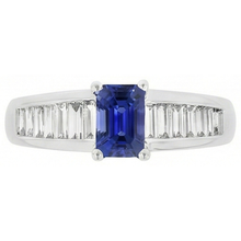 Baguette Natural Earth Mined Diamond Wedding Ring 2 Carats Emerald Blue Sapphire Gemstone