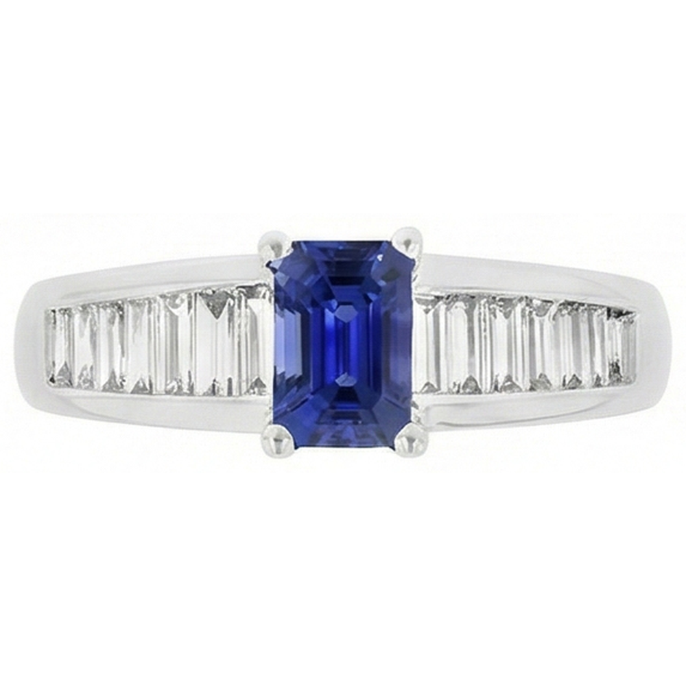 Baguette Natural Earth Mined Diamond Wedding Ring 2 Carats Emerald Blue Sapphire Gemstone
