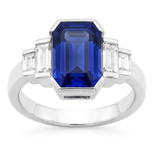 Baguette Natural Earth Mined Diamond & Radiant Cut Blue Sapphire Ring Bar Set 2 Carats