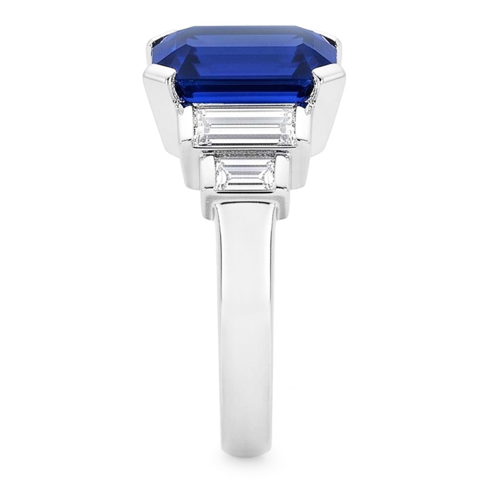 Baguette Natural Earth Mined Diamond & Radiant Cut Blue Sapphire Ring Bar Set 2 Carats
