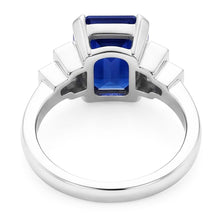 Baguette Natural Earth Mined Diamond & Radiant Cut Blue Sapphire Ring Bar Set 2 Carats