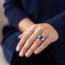 Baguette Natural Earth Mined Diamond & Radiant Cut Blue Sapphire Ring Bar Set 2 Carats