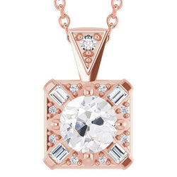 Baguette & Old Cut Natural Diamond Pendant Jewelry 5.50 Carats Rose Gold 14K