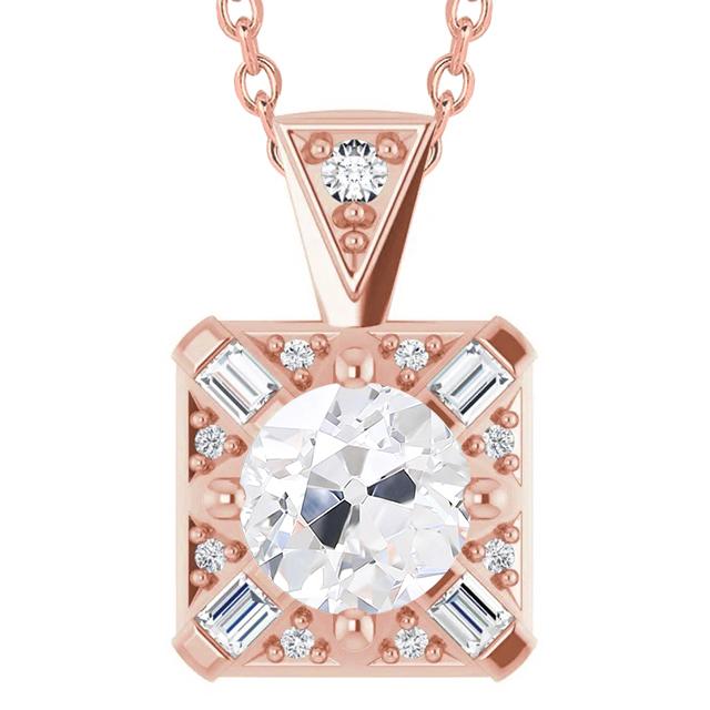 Baguette & Old Cut Genuine Diamond Pendant Jewelry 5.50 Carats Rose Gold 14K