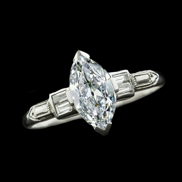 Baguette Old Cut Marquise Real Diamond Ring 5 Stone Jewelry 4.75 Carats