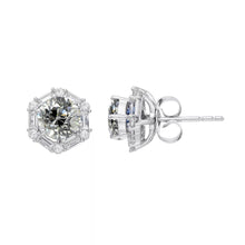 Baguette & Old Miner Halo Real Natural Earth Mined Diamond Studs Earrings 3 Carats Push Backs