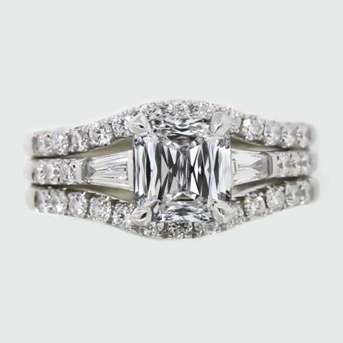 Baguette & Princess Real Diamond Engagement Ring Set 4.75 Carats Gold 14K