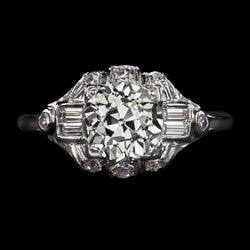 Baguette & Round Old Miner Natural Earth Mined Diamond Ring Vintage Style 4 Carats