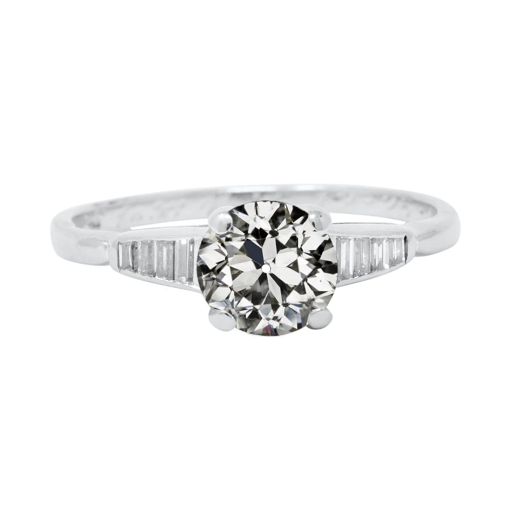 Baguette & Round Old Miner Natural Diamond Ring Prong Set 3 Carats White Gold