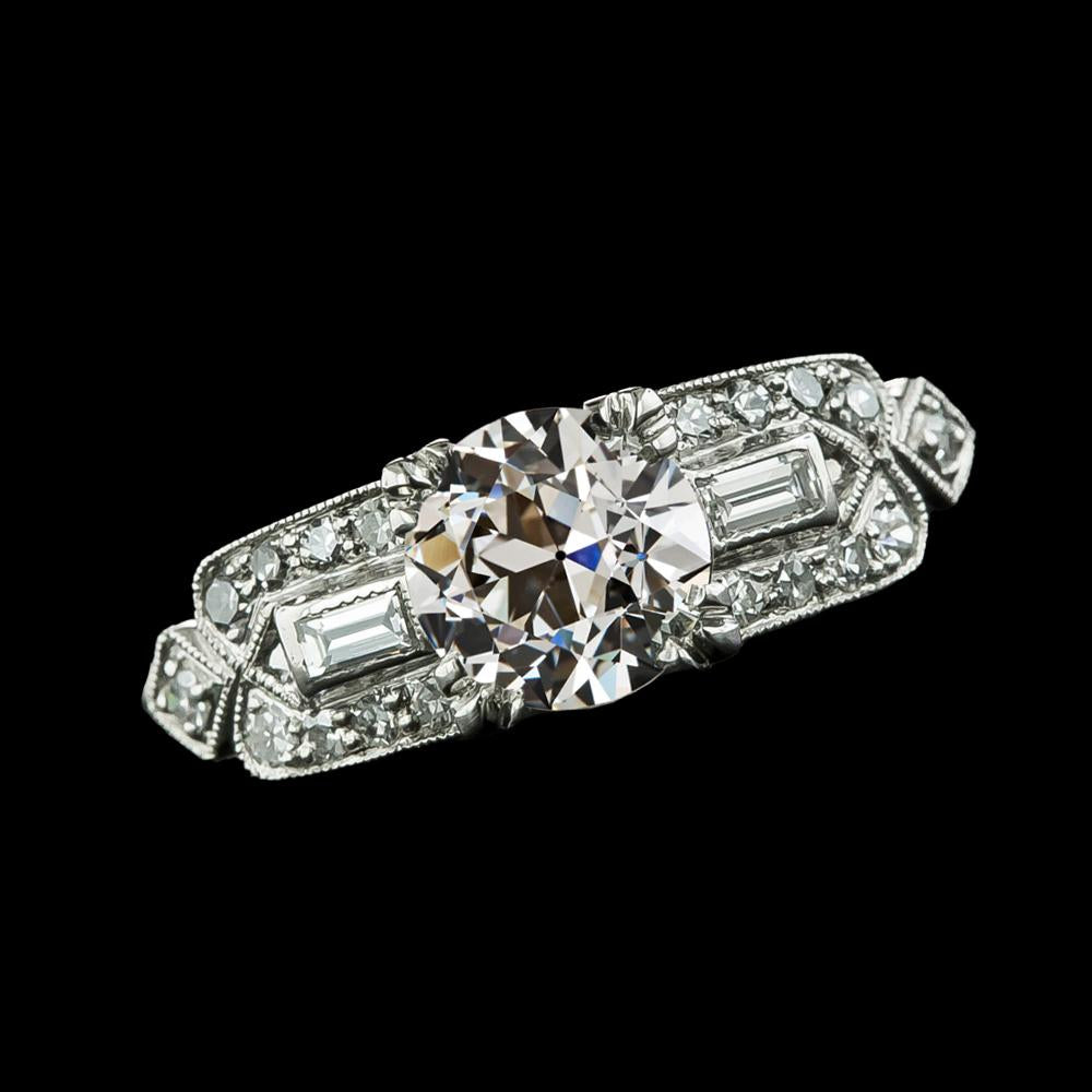 Baguette & Round Old Miner Real  Diamond Ring 3.25 Carats Ladies Jewelry