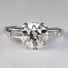 Baguette Three Stone Ring Round Old Miner Diamonds Natural 2.75 Carats