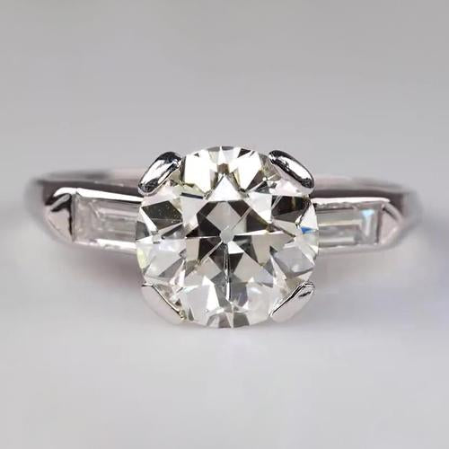 Baguette Three Stone Ring Round Old Miner Diamonds Natural 2.75 Carats