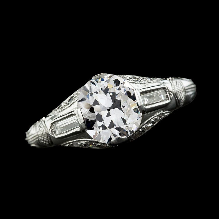 Baguette Three Stone Ring Round Real Diamond Old European 2.75 Carats