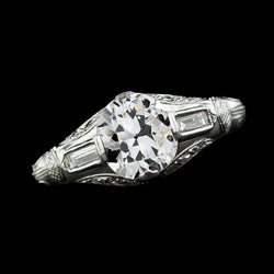 Baguette Three Stone Ring Round Real Diamond Old European 2.75 Carats