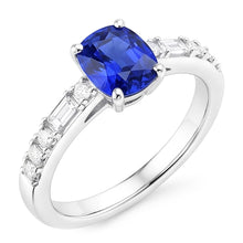 Baguette & Round Natural Earth Mined Diamond Ring Cushion Ceylon Sapphire 2.50 Carats