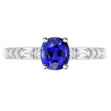Baguette & Round Natural Earth Mined Diamond Ring Cushion Ceylon Sapphire 2.50 Carats