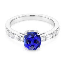 Baguette & Round Natural Earth Mined Diamond Ring Cushion Ceylon Sapphire 2.50 Carats