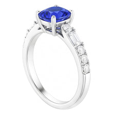 Baguette & Round Natural Earth Mined Diamond Ring Cushion Ceylon Sapphire 2.50 Carats