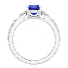 Baguette & Round Natural Earth Mined Diamond Ring Cushion Ceylon Sapphire 2.50 Carats
