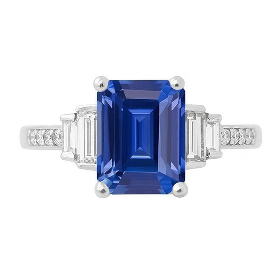 Baguette & Round Natural Earth Mined Diamond Ring Emerald Blue Sapphire 3.50 Carats