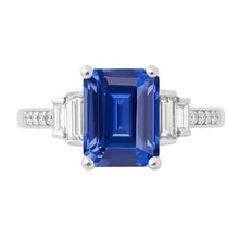 Baguette & Round Natural Earth Mined Diamond Ring Emerald Blue Sapphire 3.50 Carats