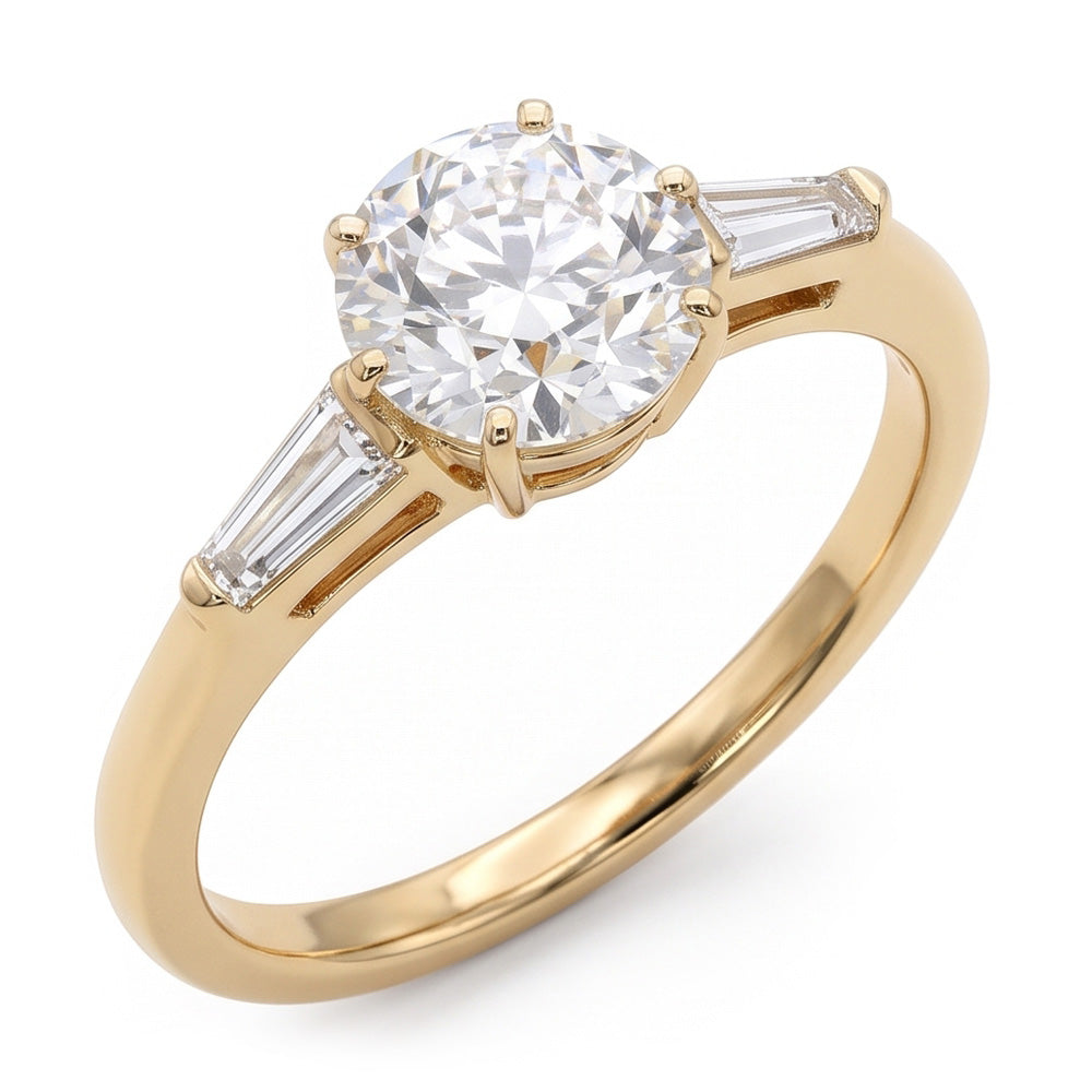 Baguette & Round Old Cut Natural Earth Mined Diamond 3 Stone Ring 6 Prong Set 2.50 Carats
