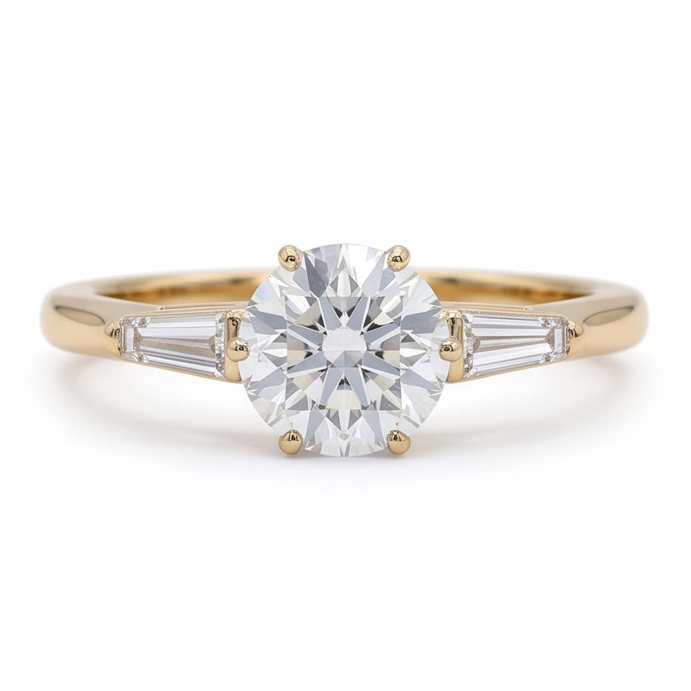 Baguette & Round Old Cut Natural Earth Mined Diamond 3 Stone Ring 6 Prong Set 2.50 Carats