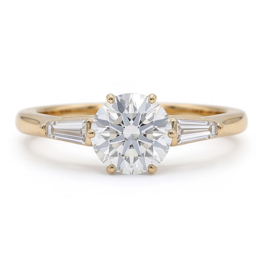 Baguette & Round Old Cut Natural Earth Mined Diamond 3 Stone Ring 6 Prong Set 2.50 Carats