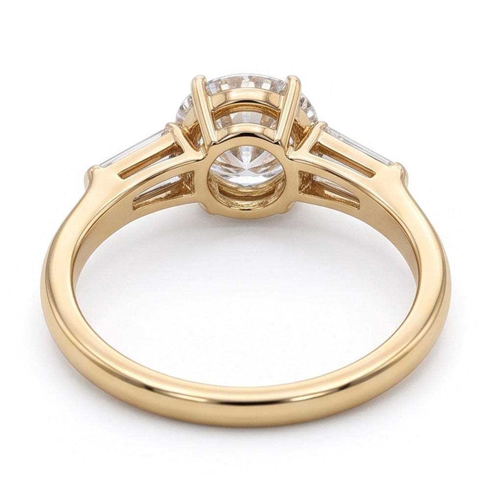 Baguette & Round Old Cut Natural Earth Mined Diamond 3 Stone Ring 6 Prong Set 2.50 Carats