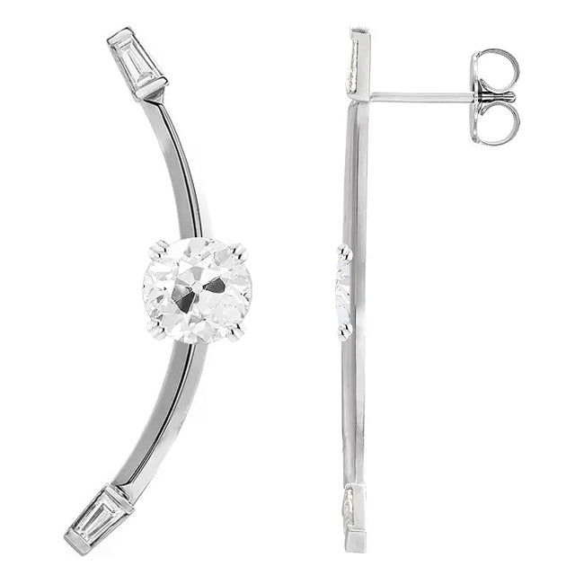 Baguette Natural Diamond & Cushion Old Miner Drop Earrings White Gold 5 Carats
