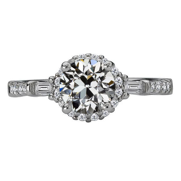 Antique Cushion Brilliant Diamond ring in 14 Karat White Gold – main view