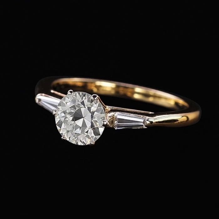 Baguette & Round Old Cut Natural Earth Mined Diamond 3 Stone Ring 6 Prong Set 2.50 Carats