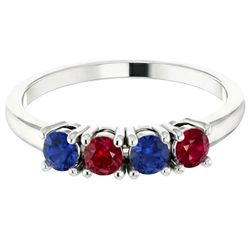 Band Ruby Sapphire Ring 0.80 Carats Prong Setting White Gold 14K