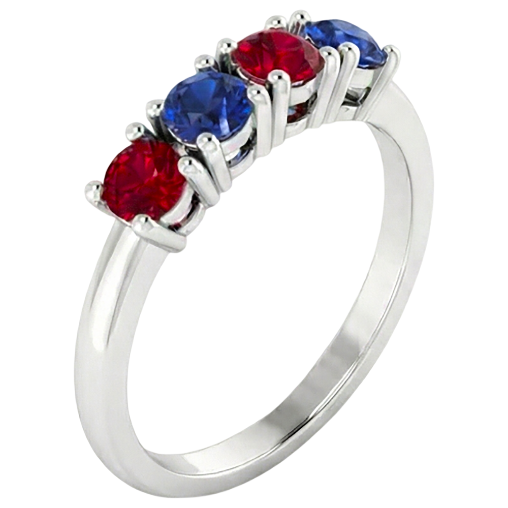 Band Ruby Sapphire Ring 0.80 Carats Prong Setting White Gold 14K