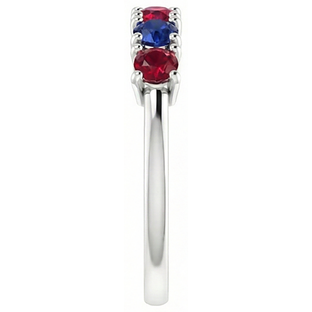 Band Ruby Sapphire Ring 0.80 Carats Prong Setting White Gold 14K