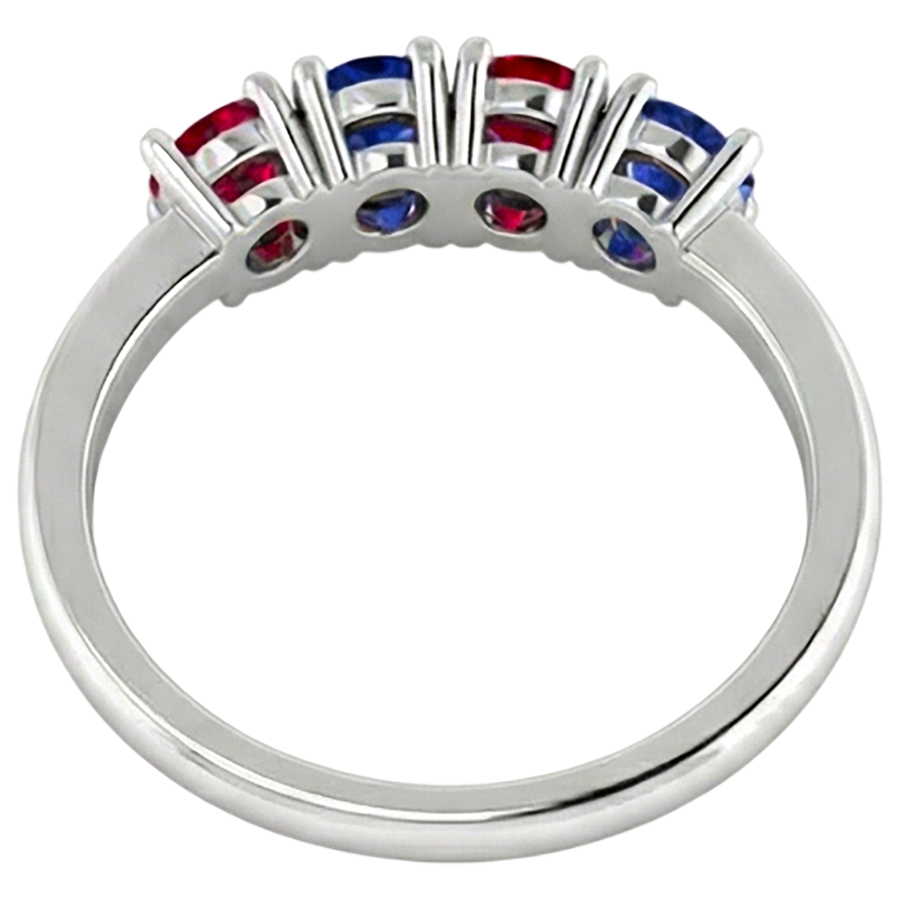 Band Ruby Sapphire Ring 0.80 Carats Prong Setting White Gold 14K