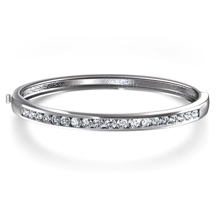 Bangle Sparkling Natural Round Diamonds White Gold 3 Ct