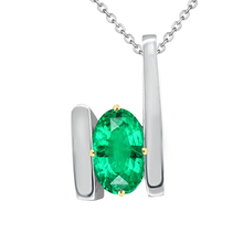 Authentic Fine Emerald Gemstone Pendant 2 ct 14 Karat Two Tone Gold – main view