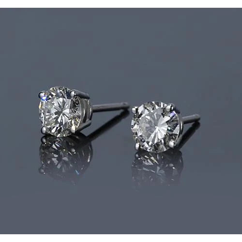Basket Setting 1.20 Carats Real Round Diamond Stud Earring White Gold 14K