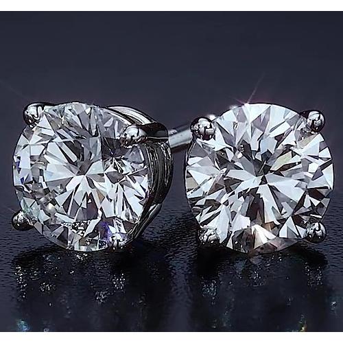 Basket Style Round Stud Earring 2 Carats White Gold 14K Jewellery Natural Earth Mined Diamond