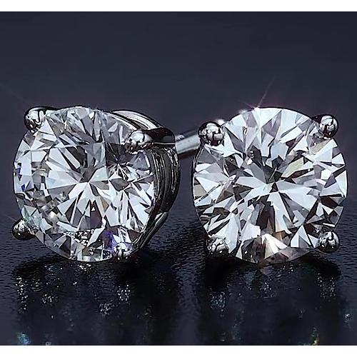 Basket Style Round Stud Earring Real 2 Carats White Gold 14K Jewelry