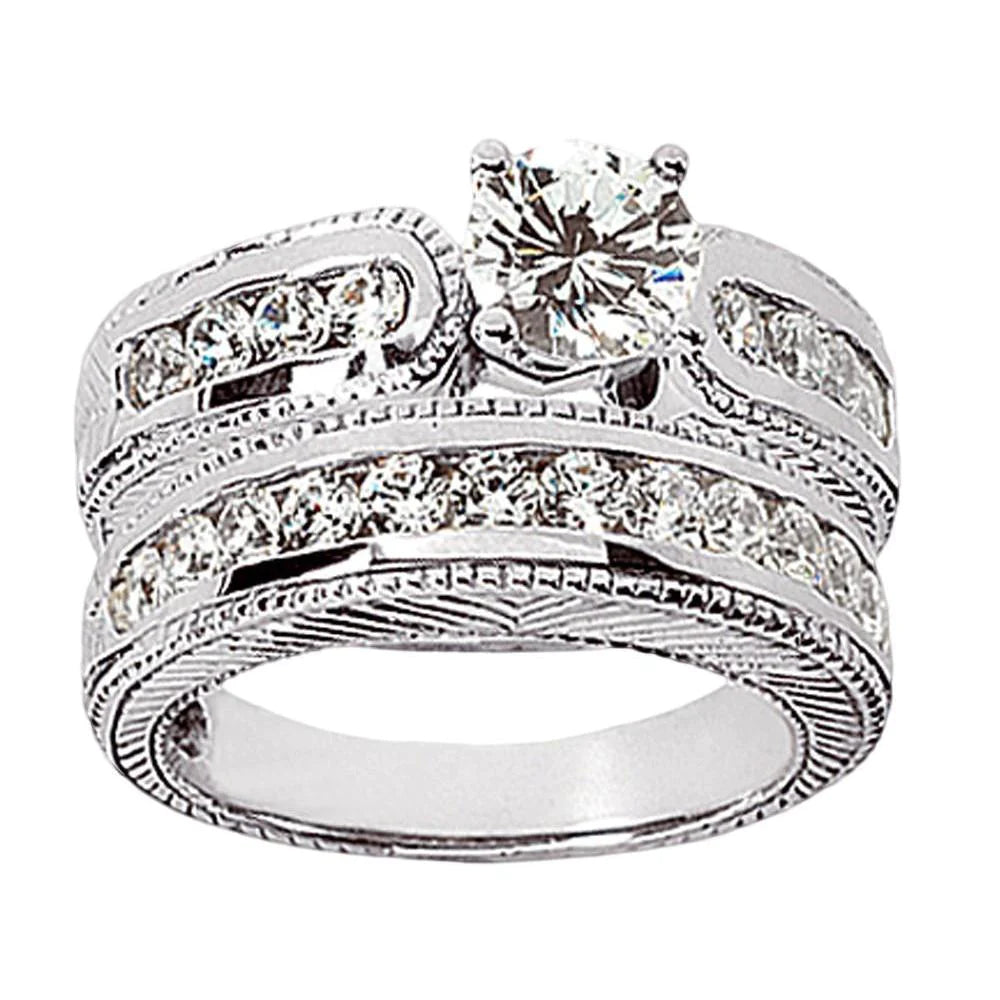 Beautiful 2 Carat Real Diamonds Engagement Ring Set White Gold