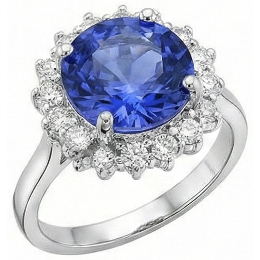 Beautiful 4 Carat Tanzanite Round Natural Earth Mined DIAMOND ( NOT LAB GROWN )s Ring Jewellery
