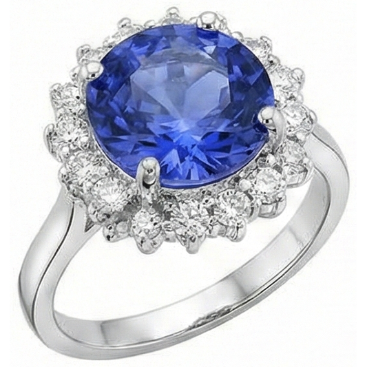 Beautiful 4 Carat Tanzanite Round Natural Earth Mined DIAMOND ( NOT LAB GROWN )s Ring Jewellery