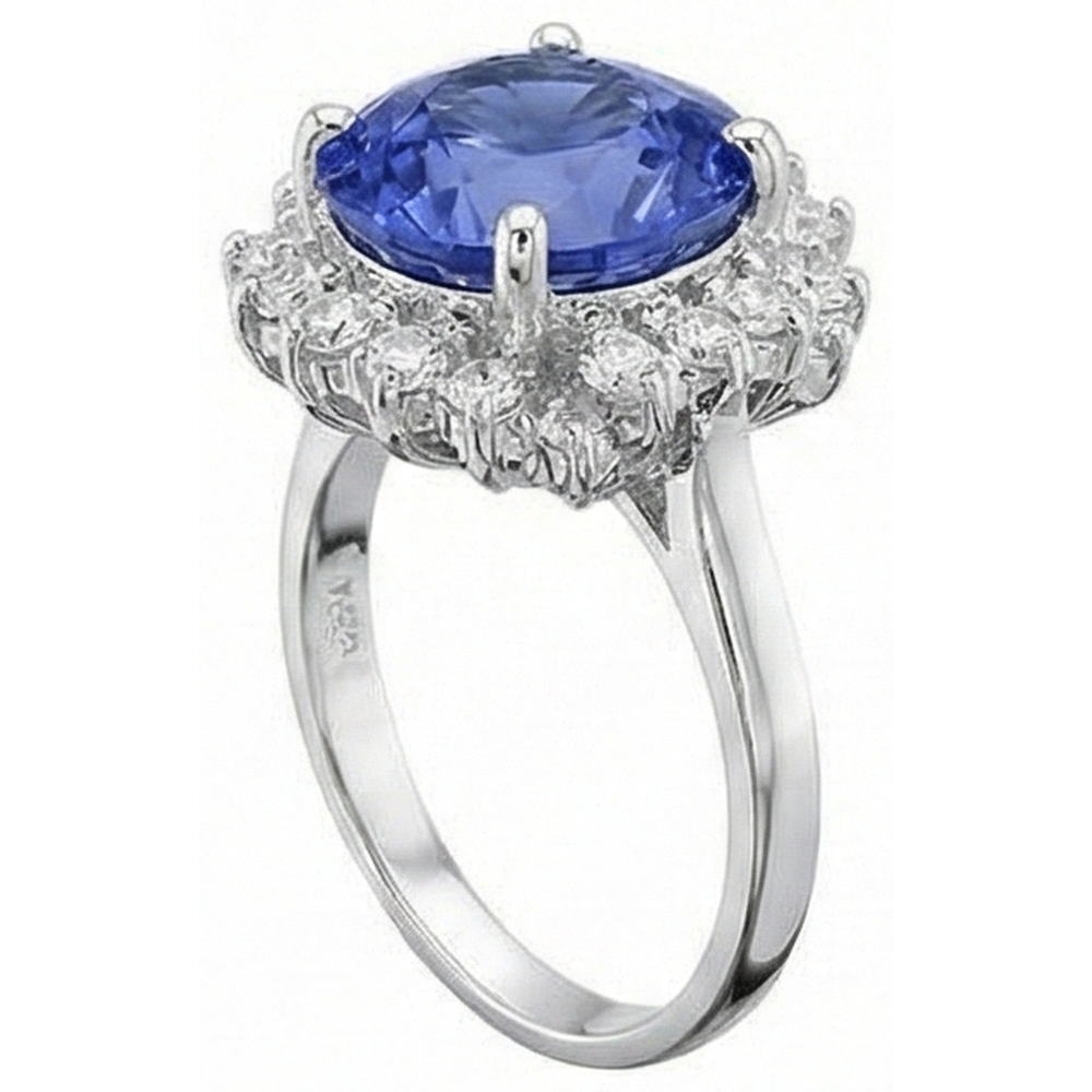 Beautiful 4 Carat Tanzanite Round Natural Earth Mined DIAMOND ( NOT LAB GROWN )s Ring Jewellery