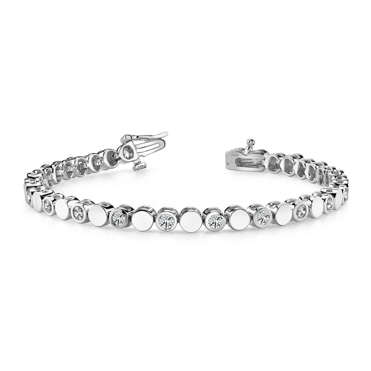 Beautiful Bezel Set Round Genuine Diamond Lady Bracelet White Gold 5.40 Ct
